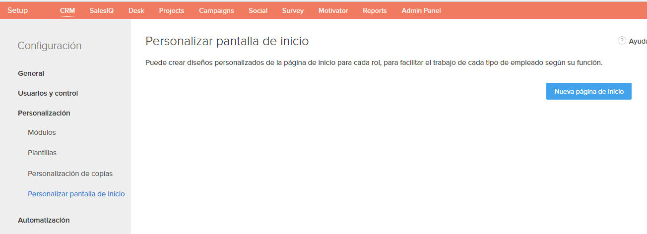 , PERSONALIZACIÓN DE LA PANTALLA DE INICIO DE ZOHO CRM