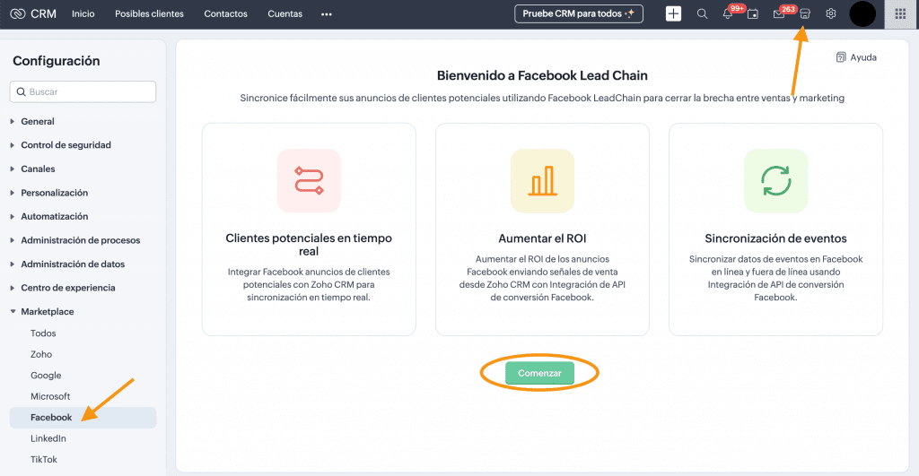 Integra tus formularios de Facebook con Zoho CRM con Zoho Leadchain