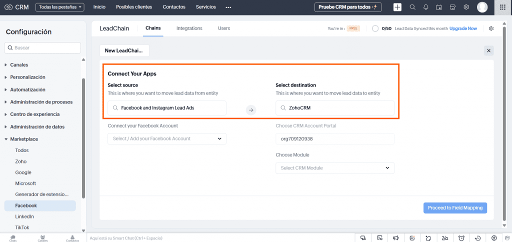Integra tus formularios de Facebook con Zoho CRM con Zoho Leadchain