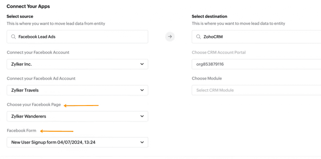 Integra tus formularios de Facebook con Zoho CRM con Zoho Leadchain