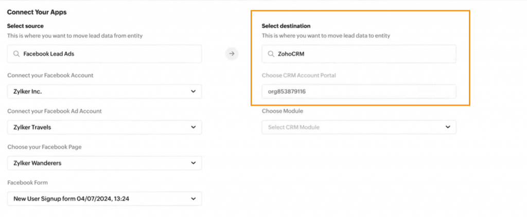 Integra tus formularios de Facebook con Zoho CRM con Zoho Leadchain