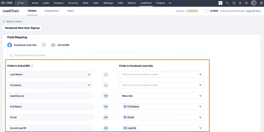 Integra tus formularios de Facebook con Zoho CRM con Zoho Leadchain